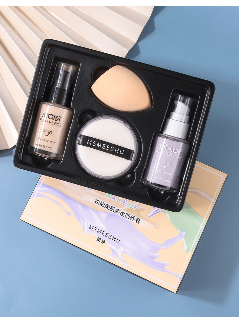 Honey Bundle Like New Beauty Base Makeup Four-Piece Set Foundation Liquid Primer BB Cream Makeup Primer Loose Powder Four-piece Set
