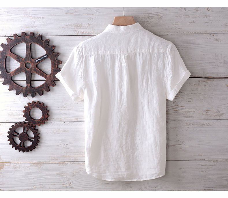 Japanese Retro Linen Short Sleeve Shirt Men's Summer Casual Thin Breathable Loose Half Sleeve Cotton Linen Shirt