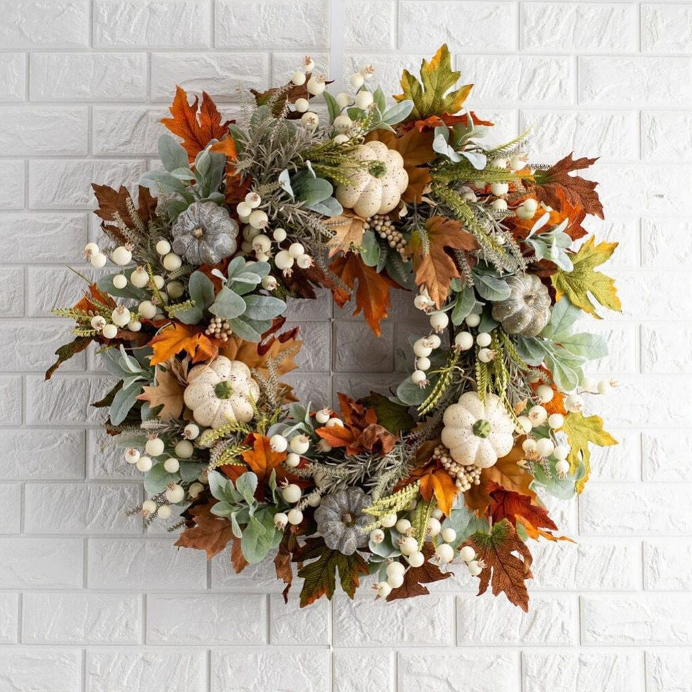 Autumn White Pumpkin Maple Leaf Wreath Amazon Thanksgiving Harvest Festival Autumn Artificial Wreath Pumpkin