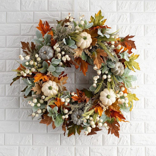 Autumn White Pumpkin Maple Leaf Wreath Amazon Thanksgiving Harvest Festival Autumn Artificial Wreath Pumpkin
