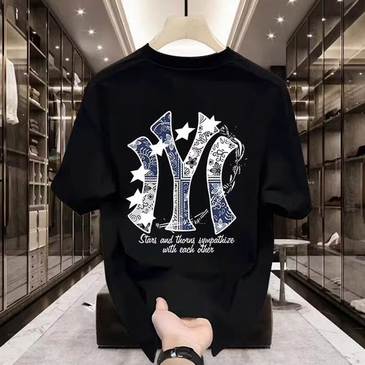 Summer new high-end pure cotton men's Korean style casual versatile crew neck short sleeve T Trendy Brand Light Luxury Handsome Men's Clothing