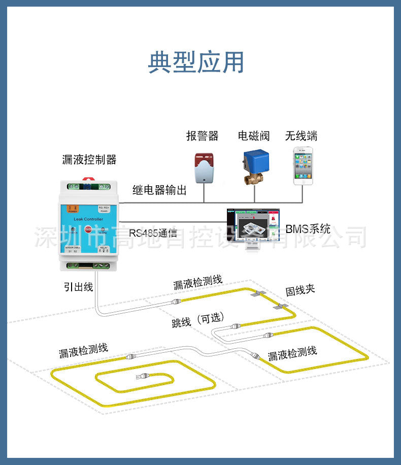 Non-Positioning Water Leak Detection Line Water Immersion Sensor Rope Machine Room Leak Monitoring with Leak Detection Controller Safety Monitoring