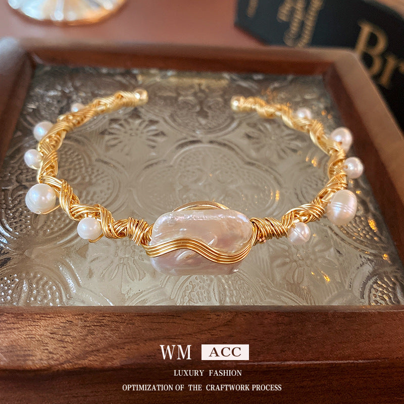 Baroque Pearl Wrap Open Bracelet Fashionable Light Luxury Elegant High-end Bracelet New Style Hand Jewelry Wholesale