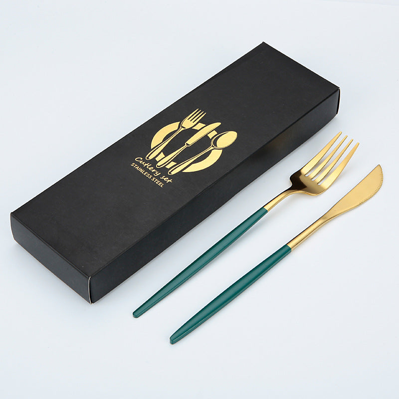 Portuguese Cutlery Stainless Steel Knife and Fork Two-Piece Set Western Steak Knife Fork Spoon Cutlery Gift Box Set Customizable LO
