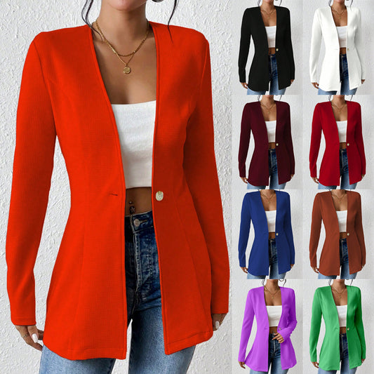 2025New Korean Fashion Style from Amazon Europe and America V Single Button Solid Color Long Sleeve Blazer