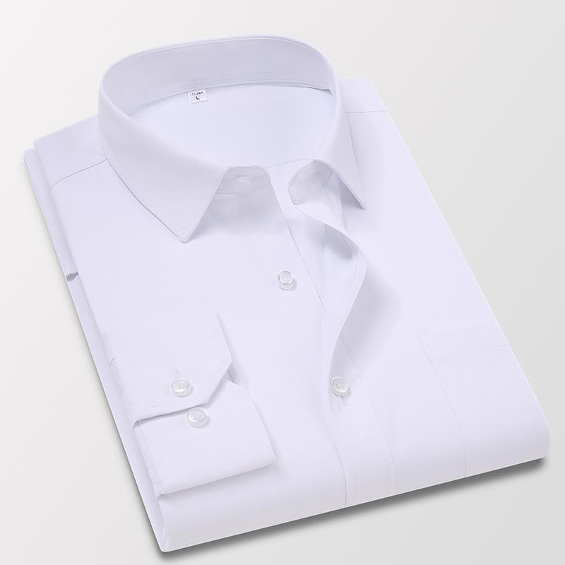Men's Non-Iron Shirt Plus Size Breathable Business Casual Korean Style Slim Fit Shirt Professional Wear White Long Sleeve Shirt