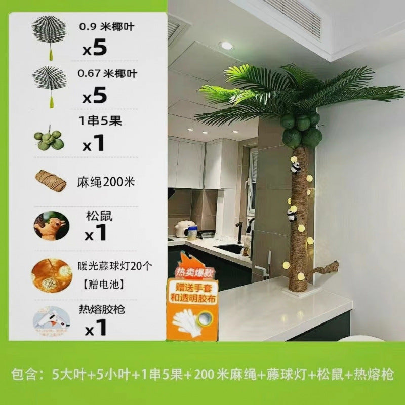 Artificial Coconut Tree Real Green Plant Coconut Fruit Leaves Pipe Decoration Sewer Cover Indoor Beautification Balcony Artificial Landscape