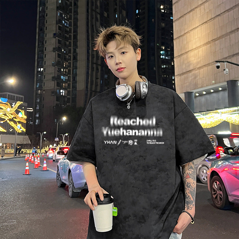 Tie-dye Short Sleeve Men's Style t American Style Summer T-Shirt2025New Cotton Youth High Street Trendy Cool Style