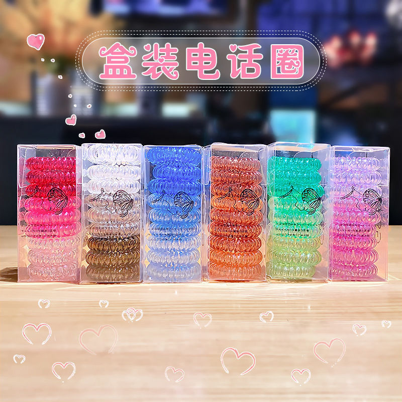 TikTok Hot Trend Korean Version ins Internet Celebrity Boxed Gradient Telephone Wire Hair Tie Fresh Style Elastic Band One Piece Dropshipping