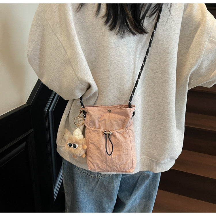 Internet celebrity ins Single Shoulder Crossbody Drawstring Small Bag2025Niche Fashion Lightweight mini Women's Nylon Phone Bag