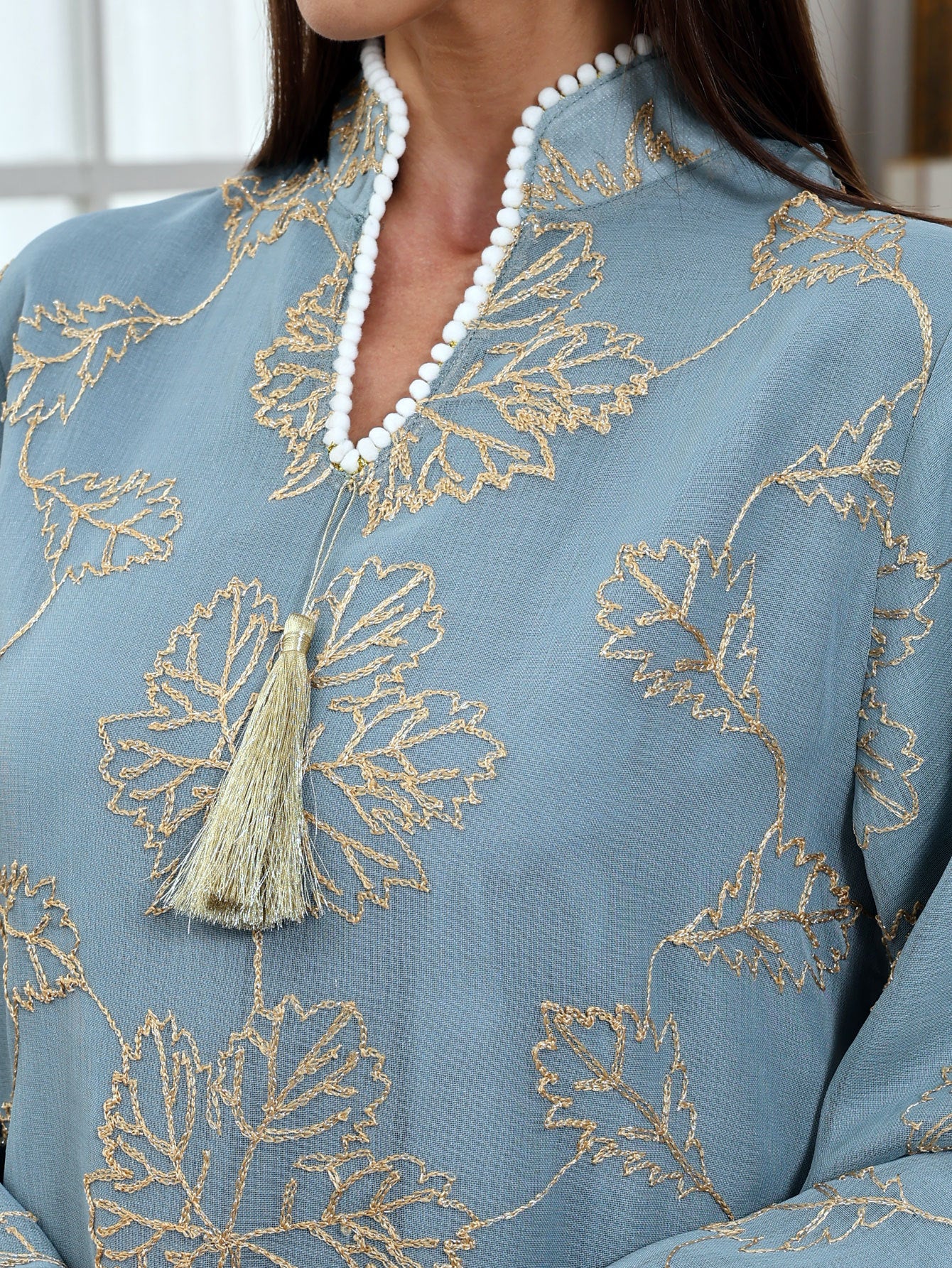 Cross-Border New Leaf Embroidery Tassel Middle Eastern Muslim Clothing Long Dress Fashion Elegant Cover-Up Dress Robe