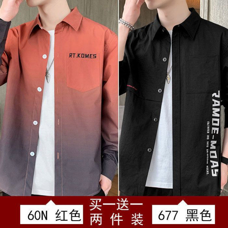 Gradient Long Sleeve Shirt for Men, Spring and Summer Loose Thin Jacket, Korean Style Trendy Casual ins Fashion Brand Sunscreen Shirt