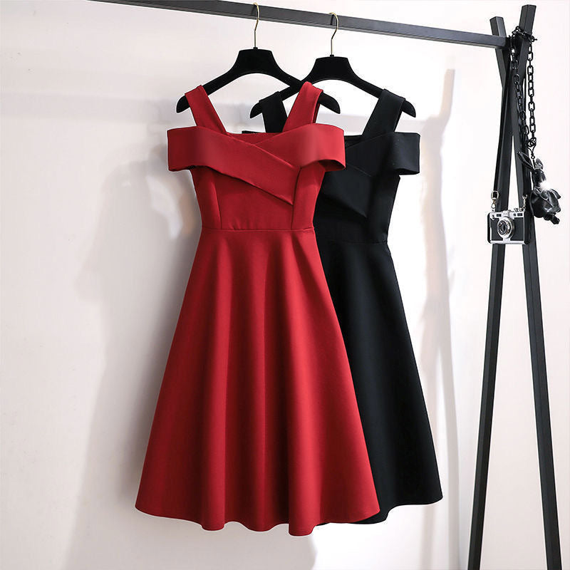 Cross-Border2025New Plus Size Off-Shoulder Elegant Dress for Plus Size Women Fashionable Tummy Covering Slimming Waist Dress Trendy