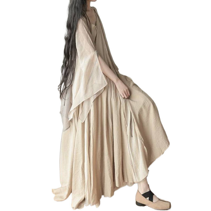 2025Spring New Heavy Craft Large Hem Strap Dress New Chinese Style Retro National Style Artistic Patchwork Long Dress