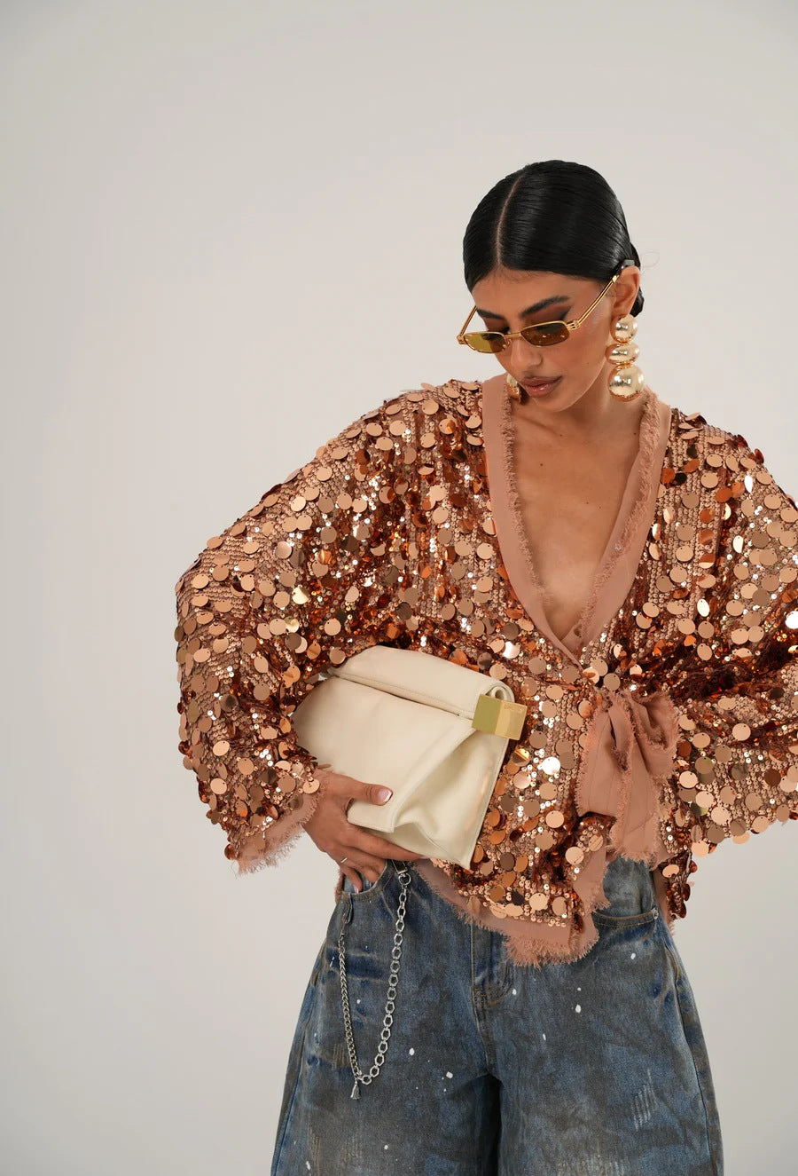 GY26109Fashion Sequin Patchwork Jacket