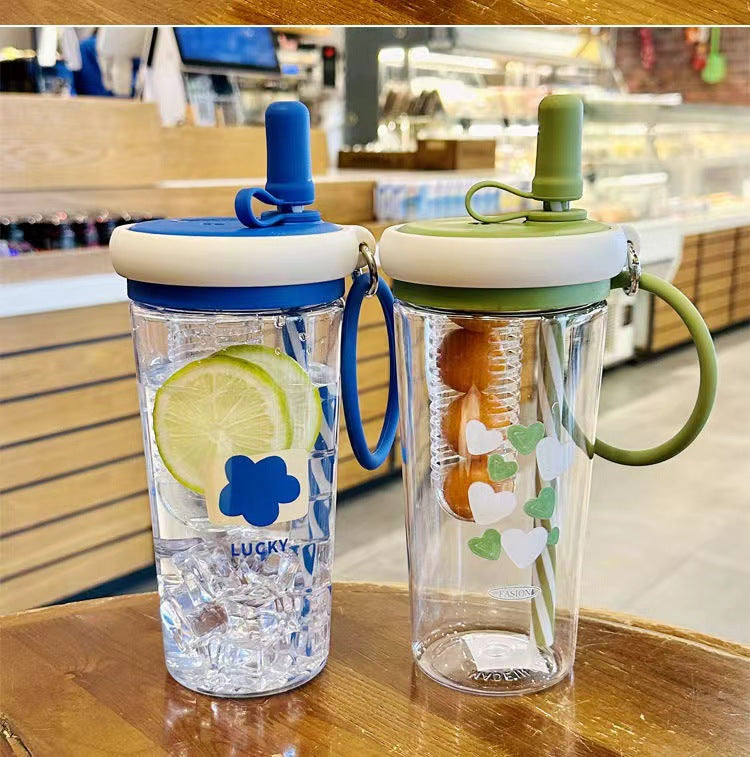 Water Cup for Girls, High Aesthetic Summer Cute Portable Ultra-light Self-contained New Style with Tea Infuser, Internet Celebrity Straw Space Cup