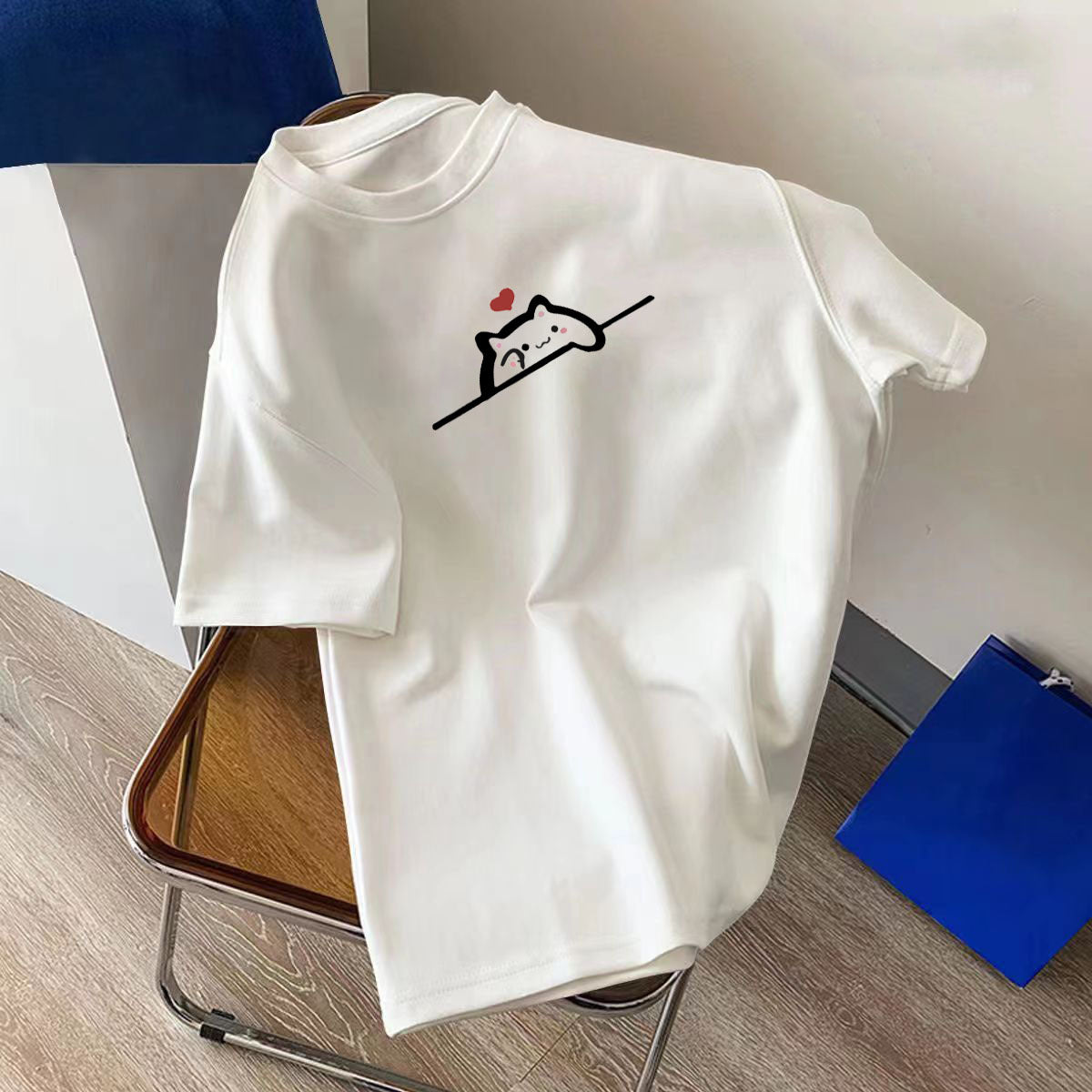 Cotton Texture Short-sleeved T-shirt Women’s Summer Retro High-end Chic Beautiful Couple Top