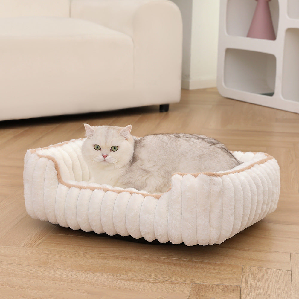 New Thickened Straight Bar Square Nest Rabbit Plush Soft Comfortable Pet Bed Deep Sleep Cat Nest Four Seasons Dog Nest