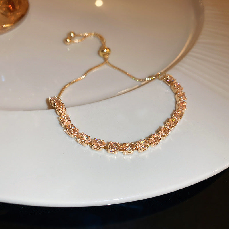 Xiaohongshu Same Style Hot-Selling Zircon Bracelet Light Luxury Niche Exquisite High-End Feel Adjustable Pull Jewelry for Women