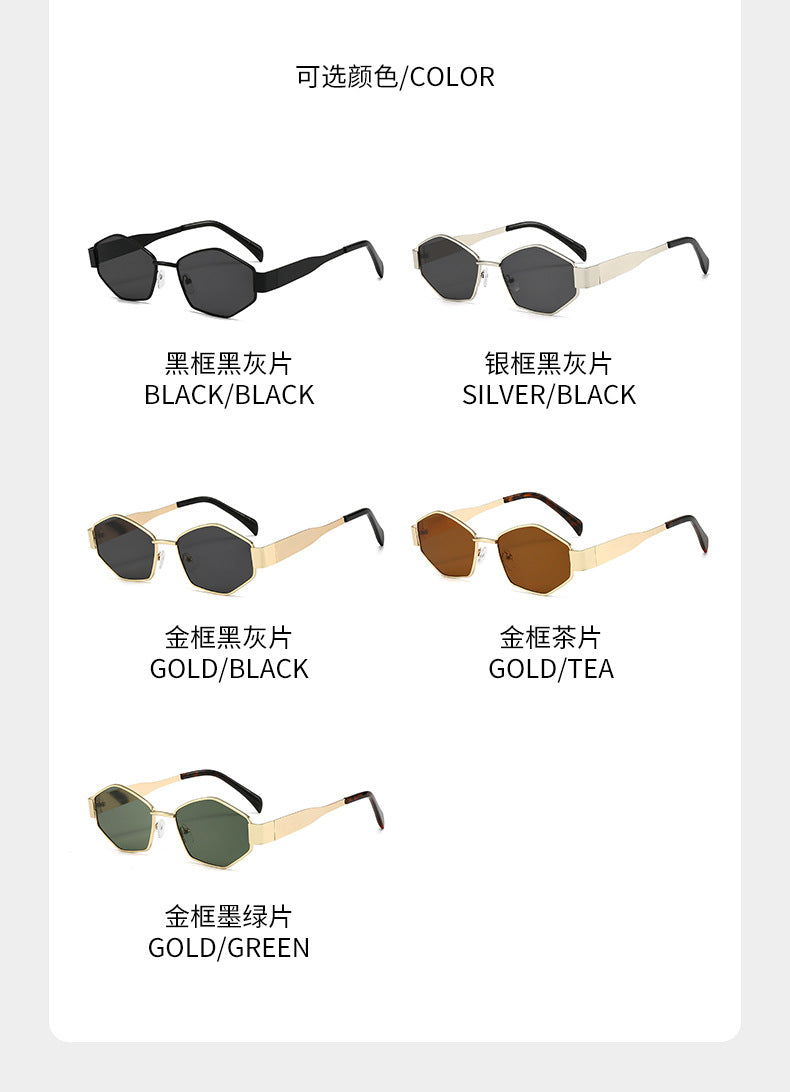 Cross-Border New Diamond-Shaped Glasses Arc de Triomphe Fashion Internet Celebrity Sunglasses Metal Small Frame Polygonal Sunshade Sunglasses