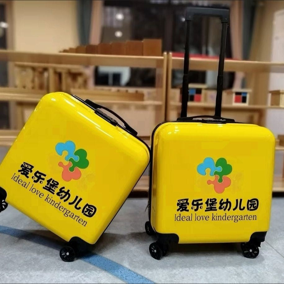 New181-inch Biscuit Children's Trolley Case Elementary School Student Luggage with Printed Words logo Cute male and female baby suitcase