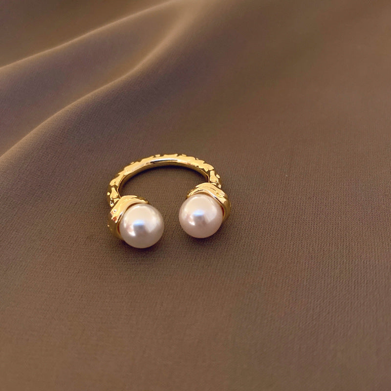 Real Gold Plated Baroque Pearl Tulip Flower Open Ring Korean Fresh Sweet Forest Style Light Luxury Jewelry