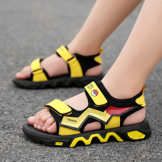 Boys' Fashion Sandals Summer New Children's Velcro Big Kids Student Sports Soft Sole Beach Shoes Non-Slip