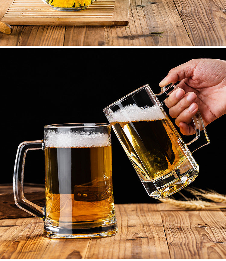 Transparent Glass Cup Heat-Resistant Large Thickened Tea Cup with Handle Beer Cup Without Lid Bar Gift Customizable logo