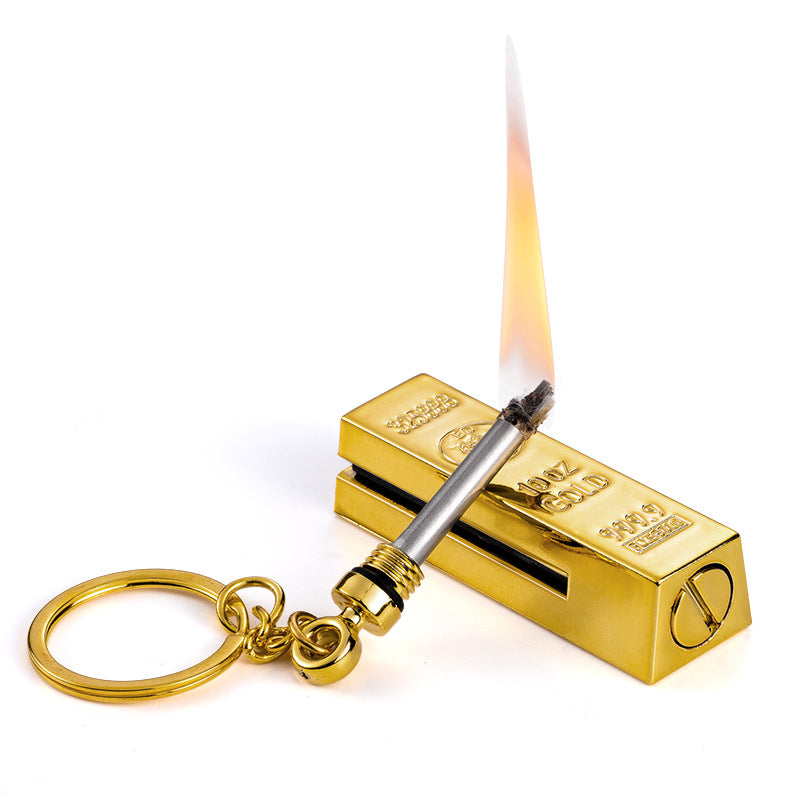 10,000 Matches Lighter Kerosene Outdoor Portable Keychain Gold Bar Shape Cigarette Lighter Men's Gift