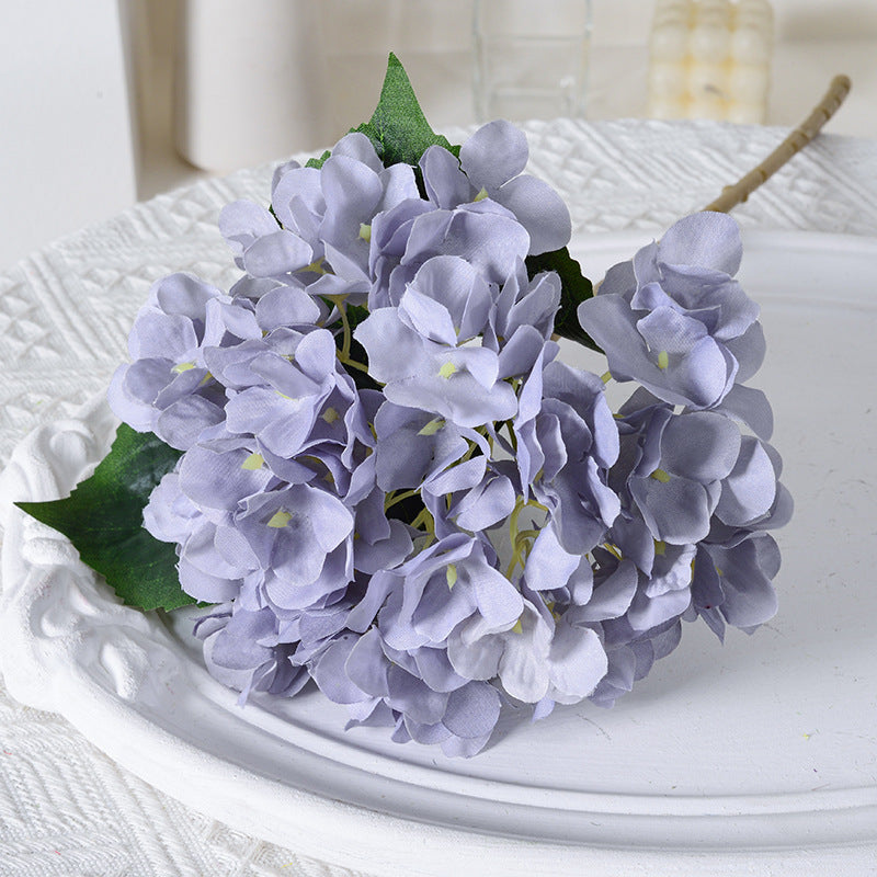 Artificial Hydrangea with Leaves for Wedding Decoration, Artificial Silk Flowers, Archway Flowers, Home Decor Fake Flowers, Single Artificial Flowers