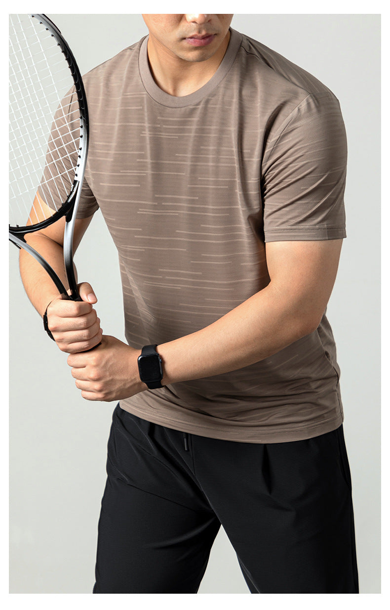 Ice Silk Cool Breathable Men's Short Sleeve t T-shirt2025New summer solid color sports fitness quick-dry short sleeve