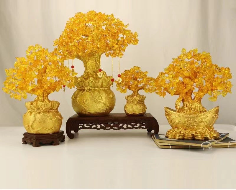 Yellow Crystal Money Tree Fortune Tree Ornament Crystal Ornament Wealth Tree Crystal Tree Home Living Room Opening Gift