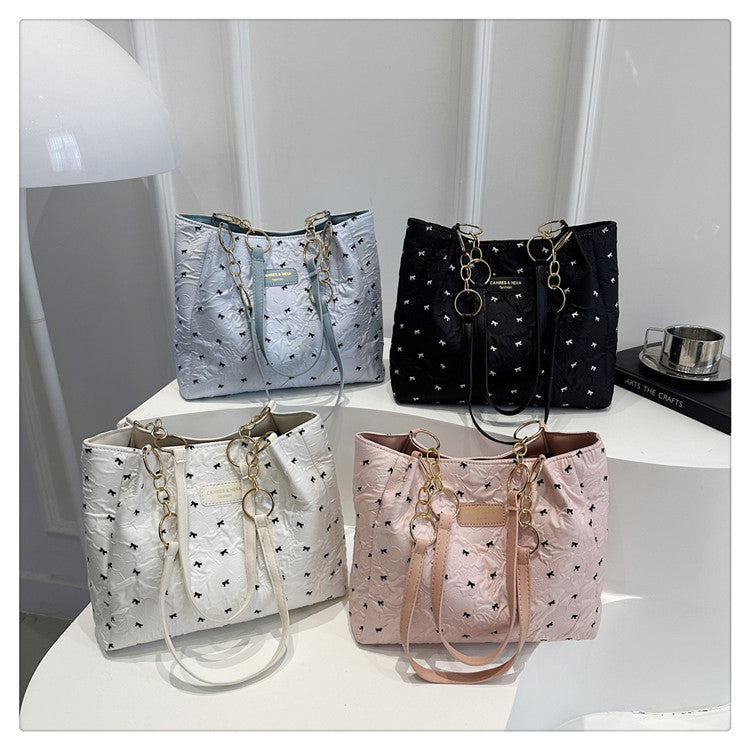 2025Trendy Fashion Bowknot Pleated Large Capacity New Casual Simple Commuter Single Shoulder Crossbody Underarm Bag for Women