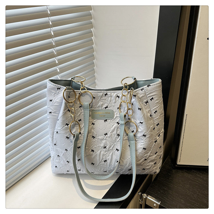2025Trendy Fashion Bowknot Pleated Large Capacity New Casual Simple Commuter Single Shoulder Crossbody Underarm Bag for Women