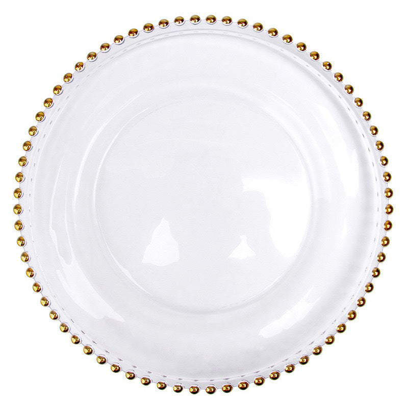 Nordic Gold-Plated Bead Plate Luxury Glass Electroplated Plate Round Pearl Western Steak Plate Silver Large Size Bead Plate
