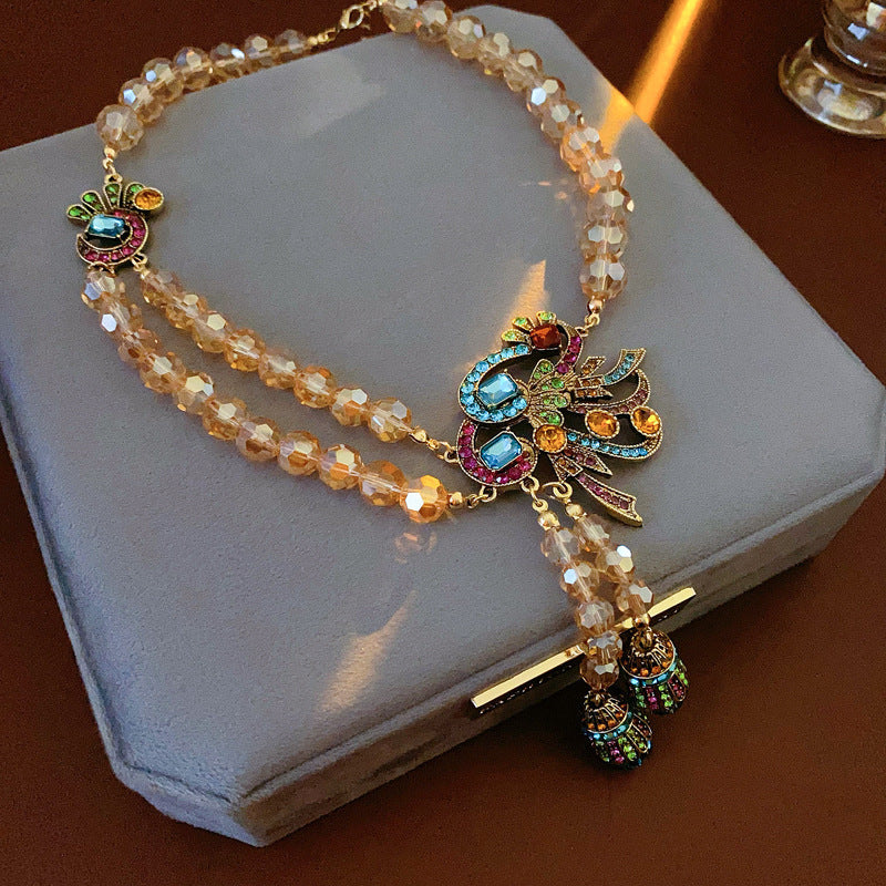 Medieval vintage Necklace with Inlaid Diamonds, Oil Drop Shell Conch Pearl Necklace, Exaggerated Vintage Jewelry Manufacturer Wholesale