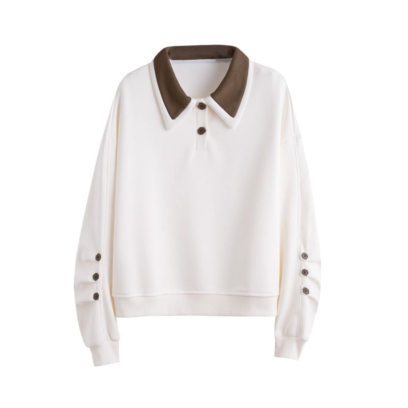 Contrast Color polo Women's Spring and Autumn Thin Sweatshirt2025New Loose Fit Short Design Top for Petite Figures