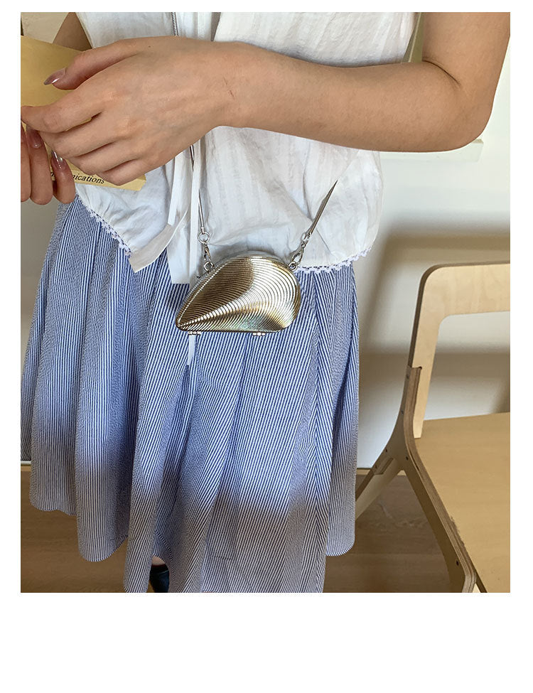 Mini2025Summer New Bag Niche Metal Shell Single Shoulder Chain Crossbody Bag Evening Fashion Small Bag for Women