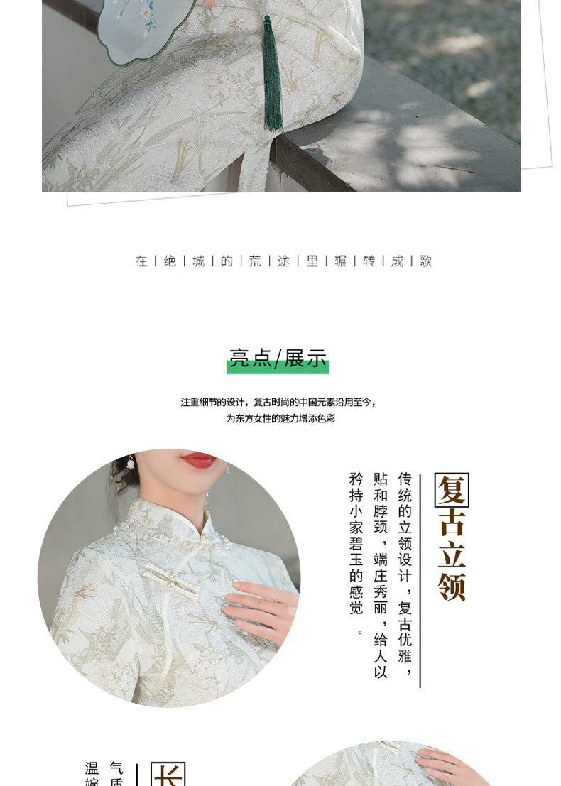 Vintage Cheongsam Improved Version Dress with Oversized Sleeves Elegant Artistic Long Style2025Spring and Summer New Wholesale