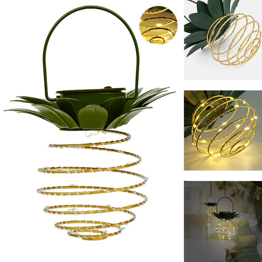 Cross-border hot Solar Light Pineapple Iron Lantern led Copper Wire Light String Outdoor Waterproof Garden Decoration Hanging Lamp
