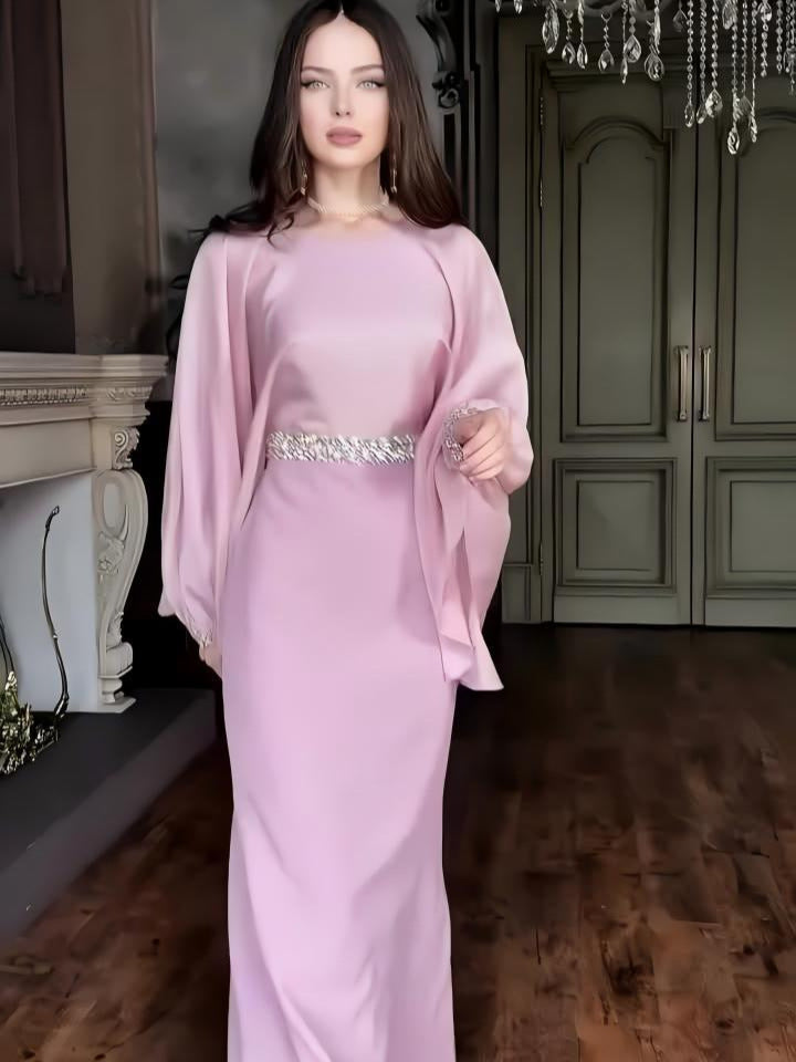 2025New AliExpress Amazon Dubai Spring Summer Solid Color Beaded Crystal Chain Satin Fashion Dress for Women