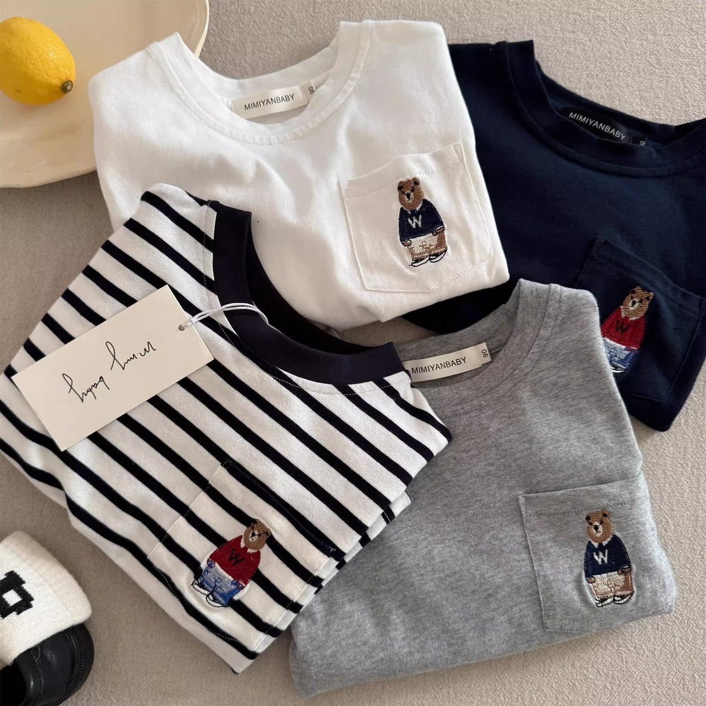 Sweet Little Chef Children's Long Sleeve T Autumn Boys' Japanese Style Bear Base Shirt Baby Toddler Striped Inner Layer Top