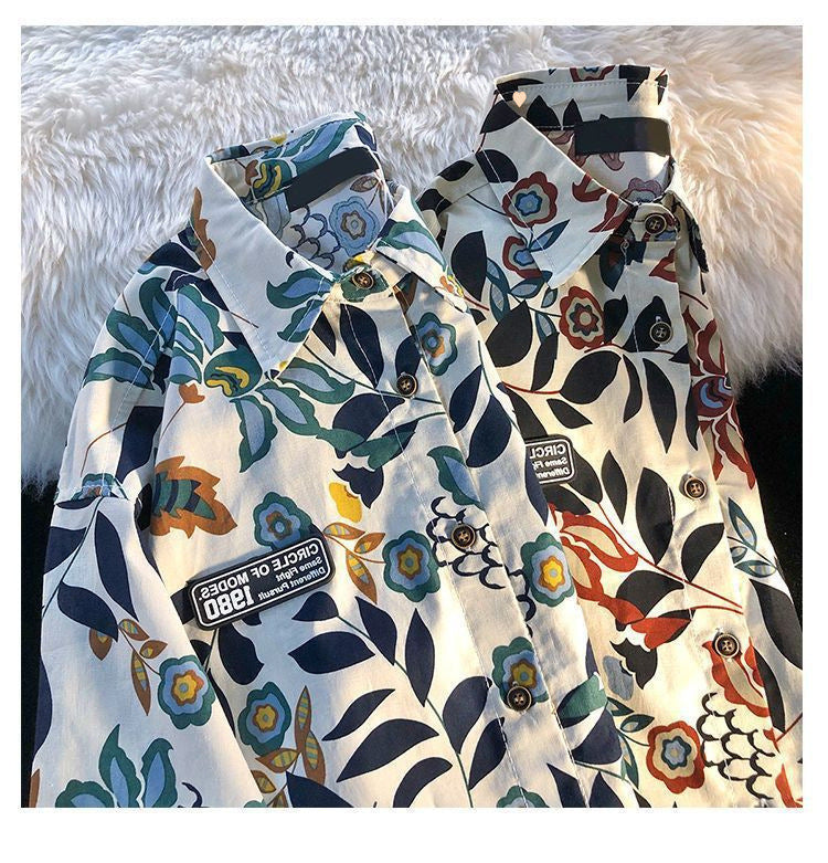 American Style Full Print Design Niche Shirt for Men and Women Summer Hong Kong Style Simple Loose College Style Couple Short Sleeve Trendy