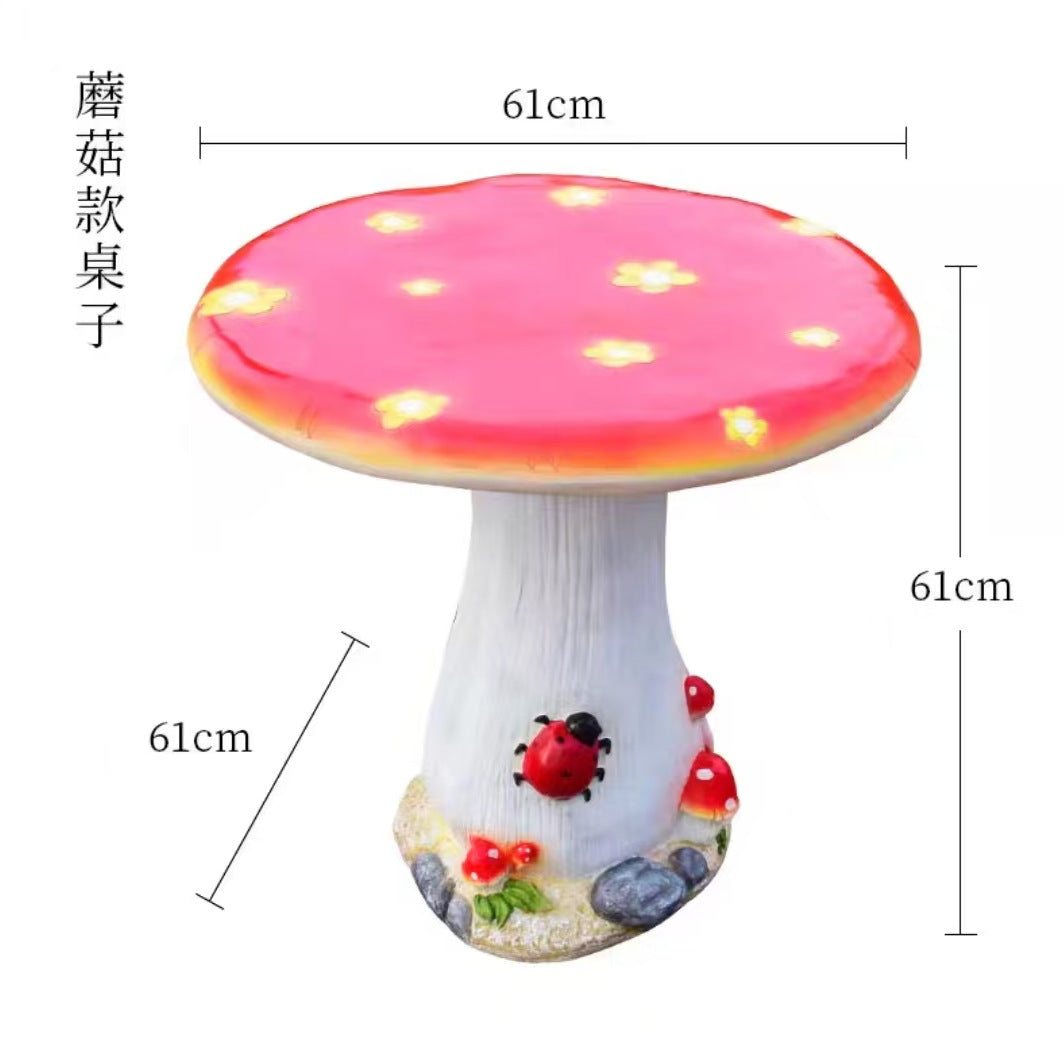 Outdoor fiberglass mushroom table and chair ornament Yard Table Courtyard Garden Kindergarten Garden Landscape Sculpture Ornament