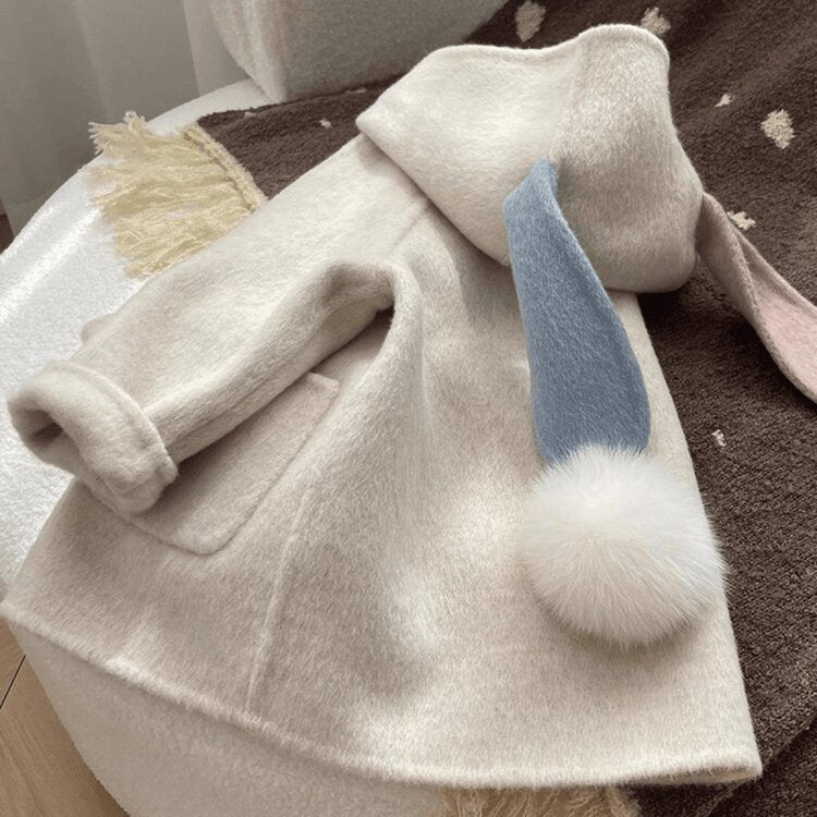 Girls' Wool Coat with Fleece Lining and Thickened2024Autumn and Winter New Cute Baby Girl Stylish Korean Children's Clothing Wool Coat