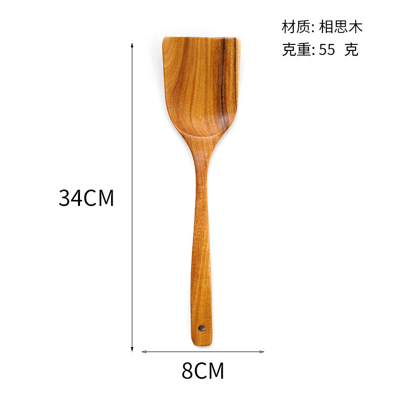 Acacia Wood Spatula Teak Wood Spatula and Spoon Set Solid Wood Household Cooking Spoon Strainer Spoon Small Leaf Three-Line Frying Spatula In Stock