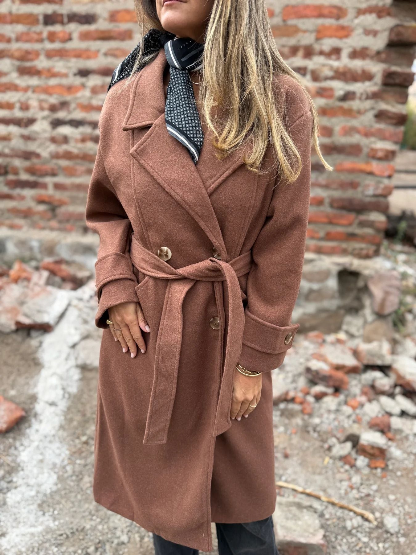 2025Amazon European and American Cross-Border Autumn Winter New Lace-Up Cardigan Casual Long Sleeve Turn-Down Collar Woolen Pocket Coat for Women