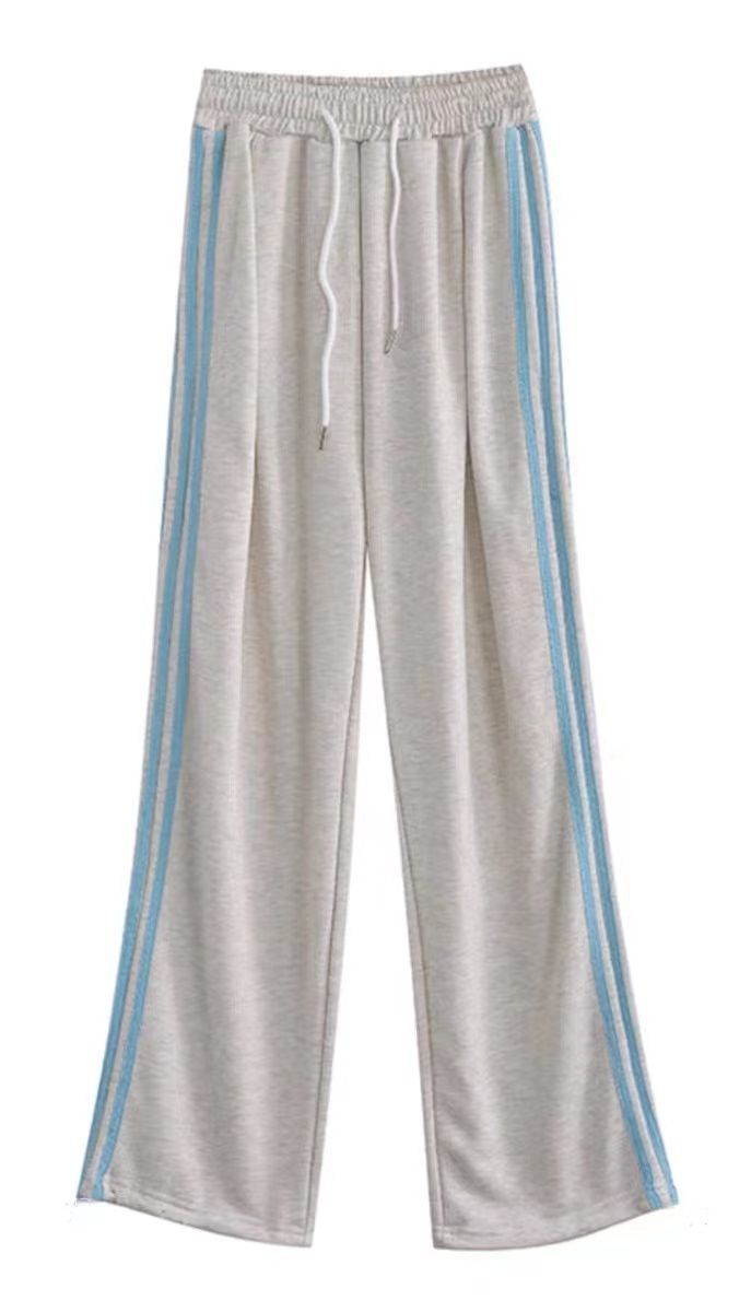 Melard Wide-Leg Pants for Women, Autumn and Winter New Loose Slimming Versatile American Style Striped Casual Sports Sweatpants