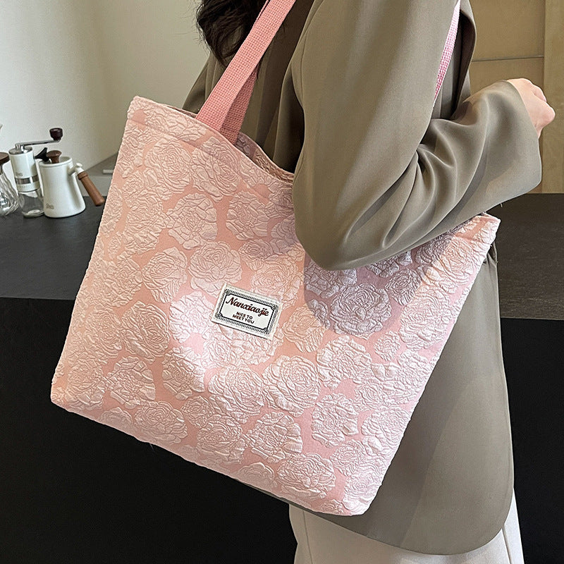 South Korea ins Unique Canvas Bag2024New Fashion Commuting Tote Bag Female College Student Class Shoulder Bag