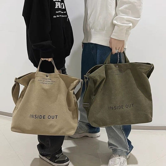 Canvas Crossbody Bag Men's Handbag Commuting Bag Male College Student Class Bag Shoulder Bag Large Capacity Backpack